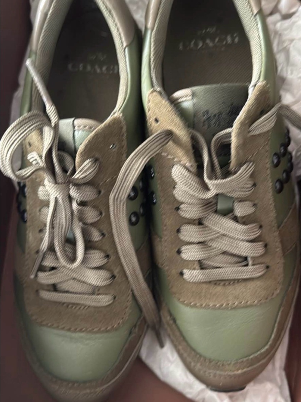 Coach sneakers MOONLIGHT RIVETS NAP/SDE olive green size 6 - Picture 2 of 6